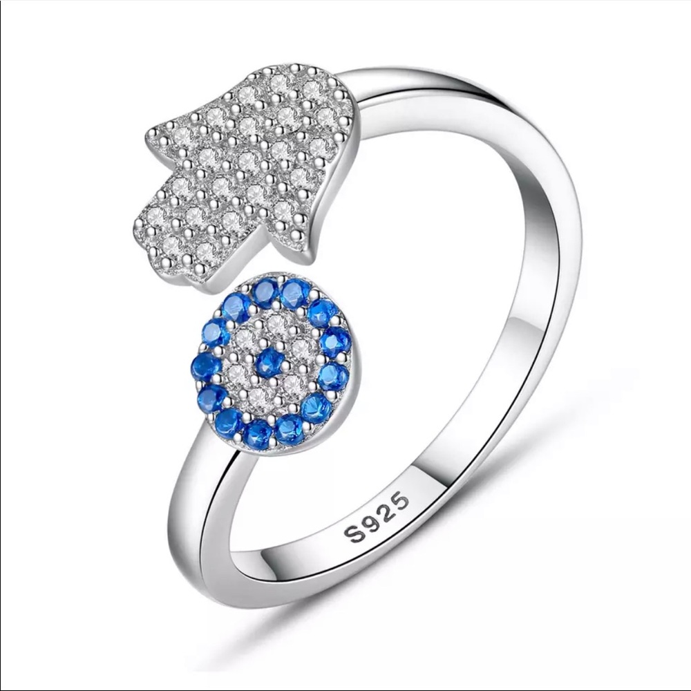 .925 Sterling Silver Evil Eye Hamsa Ring